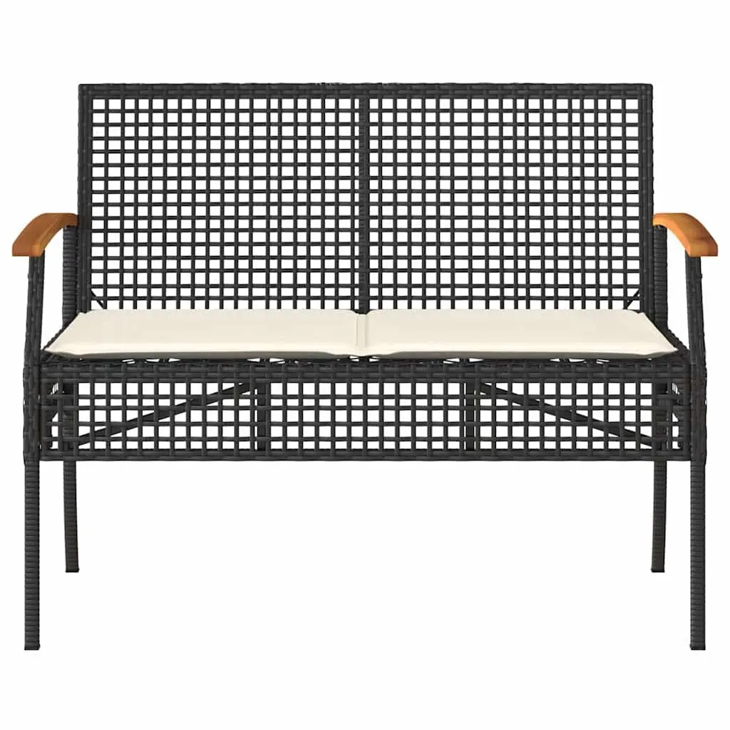 Garden Bench Outdoor Seating Black Poly Rattan Acacia Wood Frame
