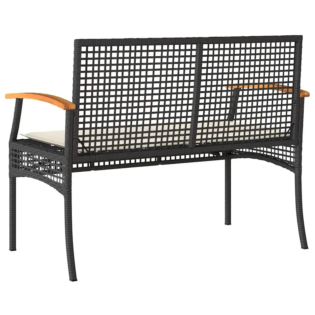 Garden Bench Outdoor Seating Black Poly Rattan Acacia Wood Frame