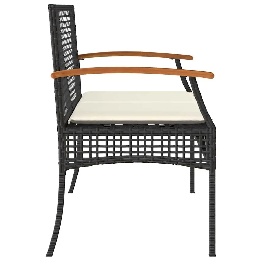 Garden Bench Outdoor Seating Black Poly Rattan Acacia Wood Frame