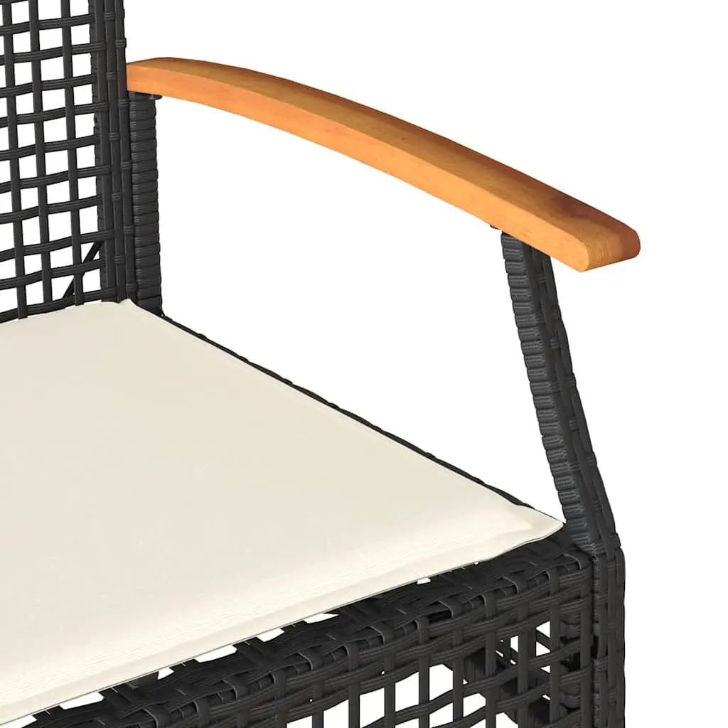 Garden Bench Outdoor Seating Black Poly Rattan Acacia Wood Frame