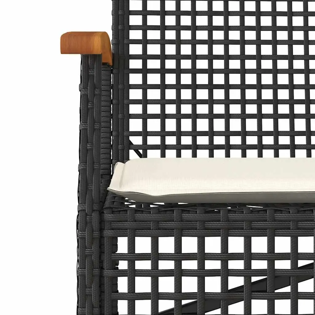 Garden Bench Outdoor Seating Black Poly Rattan Acacia Wood Frame