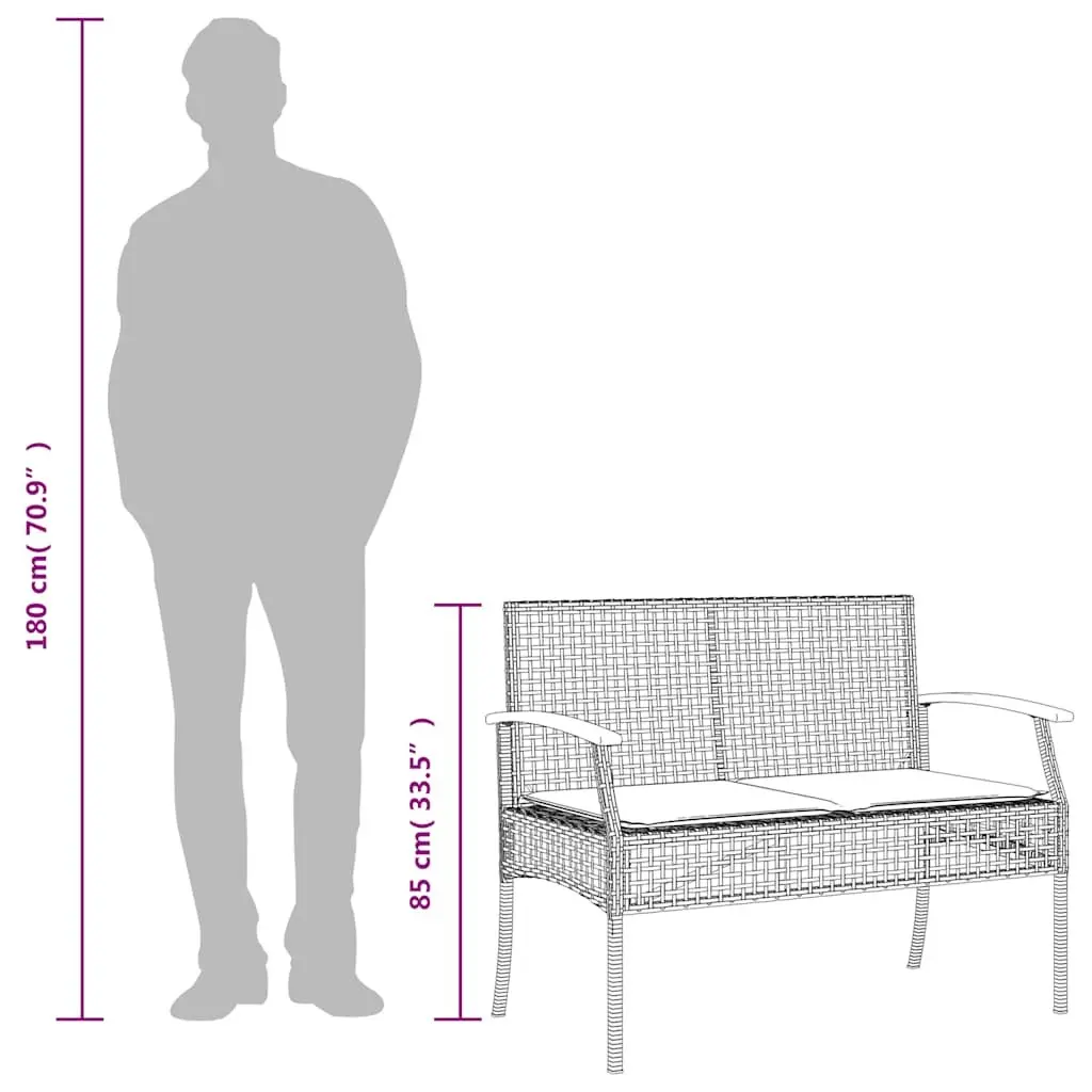 Garden Bench Outdoor Seating Black Poly Rattan Acacia Wood Frame