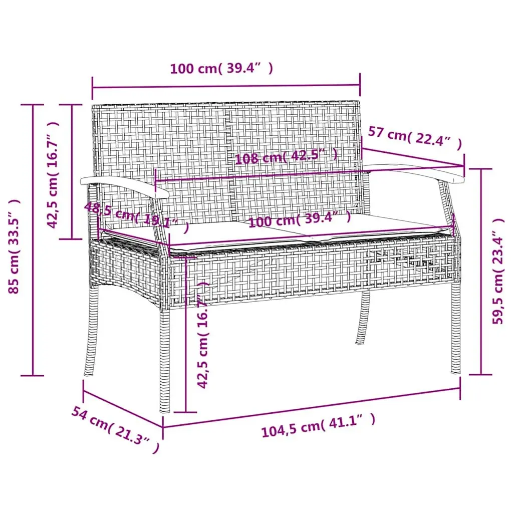 Garden Bench Outdoor Seating Black Poly Rattan Acacia Wood Frame