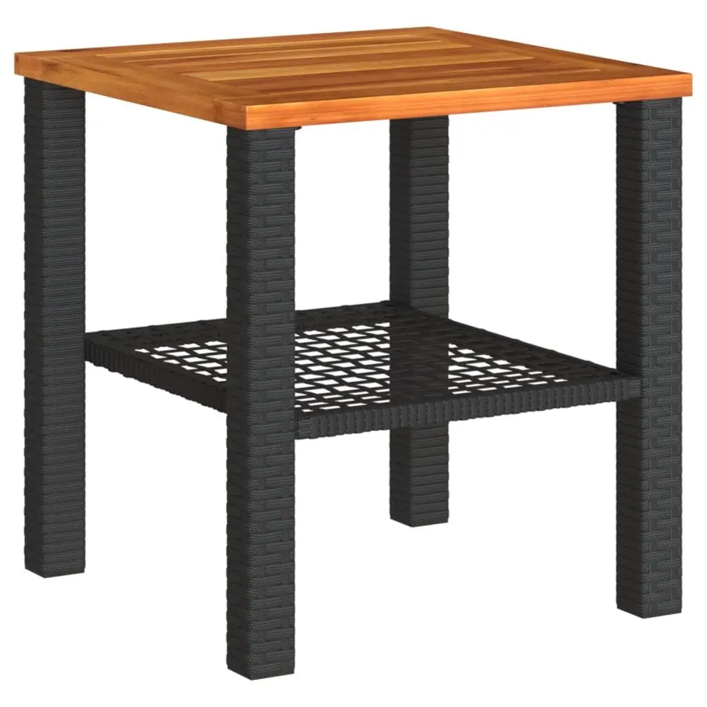 Garden Table Outdoor Furniture Black Poly Rattan Acacia Wood 40 x 40 x 42 cm