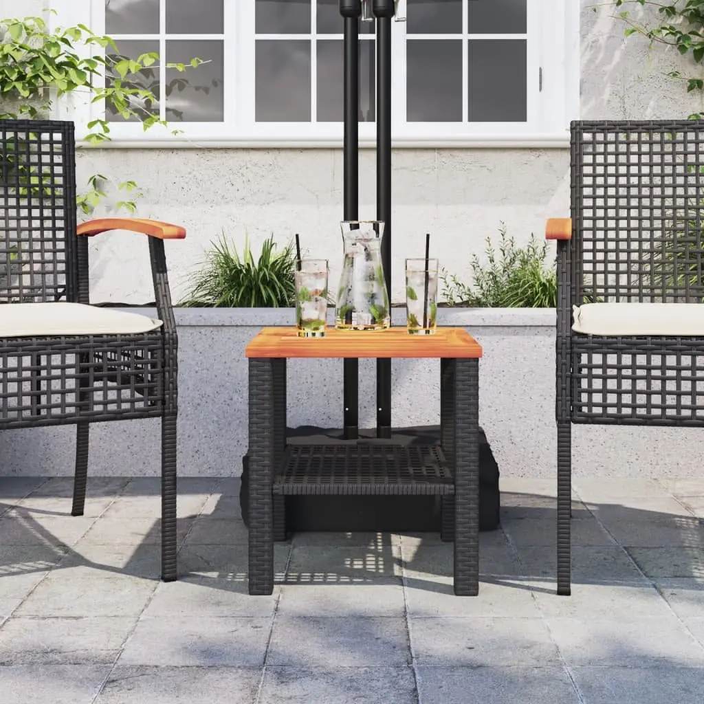 Garden Table Outdoor Furniture Black Poly Rattan Acacia Wood 40 x 40 x 42 cm