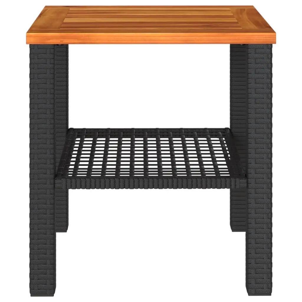 Garden Table Outdoor Furniture Black Poly Rattan Acacia Wood 40 x 40 x 42 cm