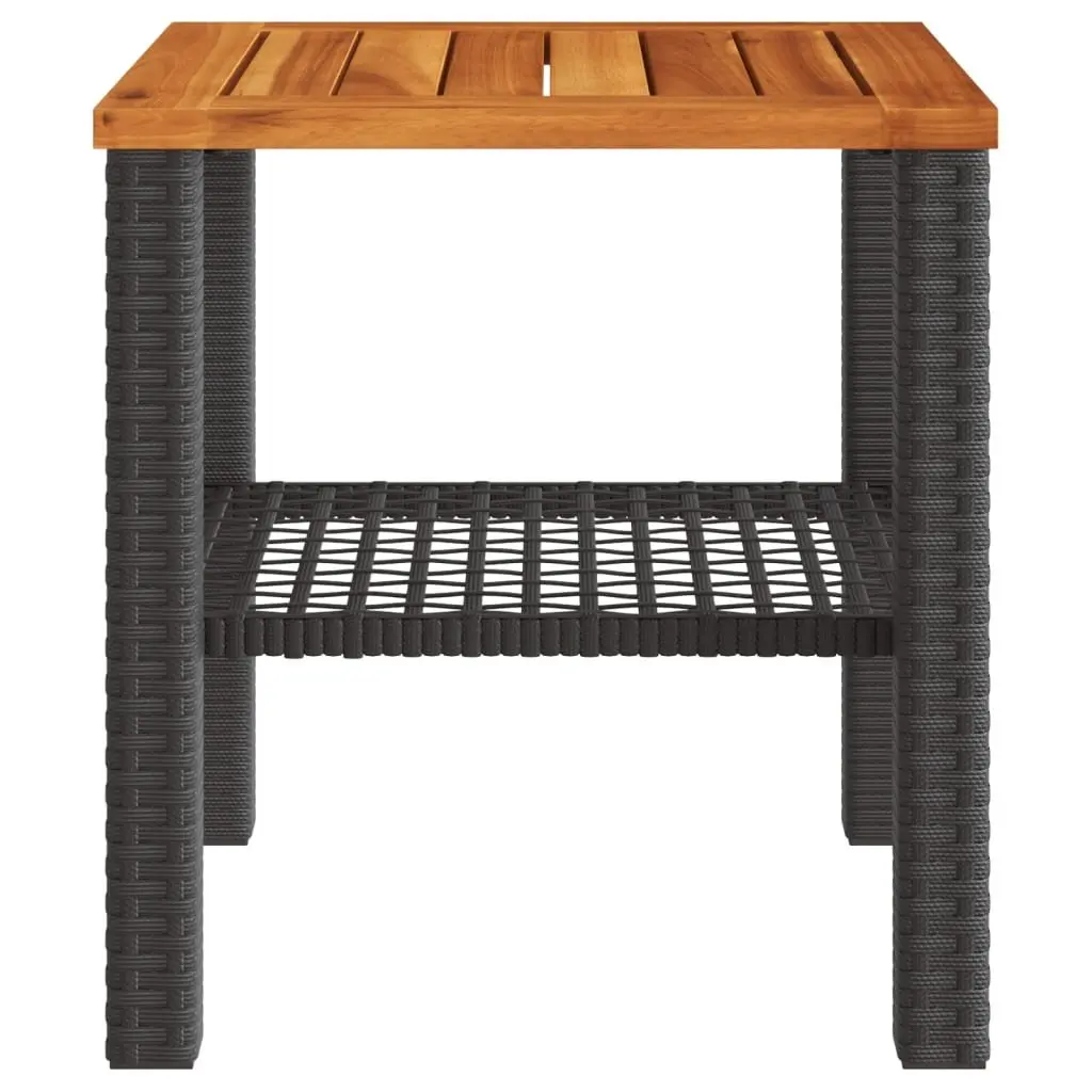 Garden Table Outdoor Furniture Black Poly Rattan Acacia Wood 40 x 40 x 42 cm
