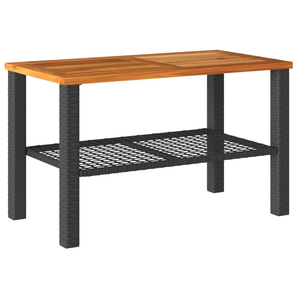 Garden Table Black Outdoor Patio Dining Furniture Poly Rattan Acacia Wood Top