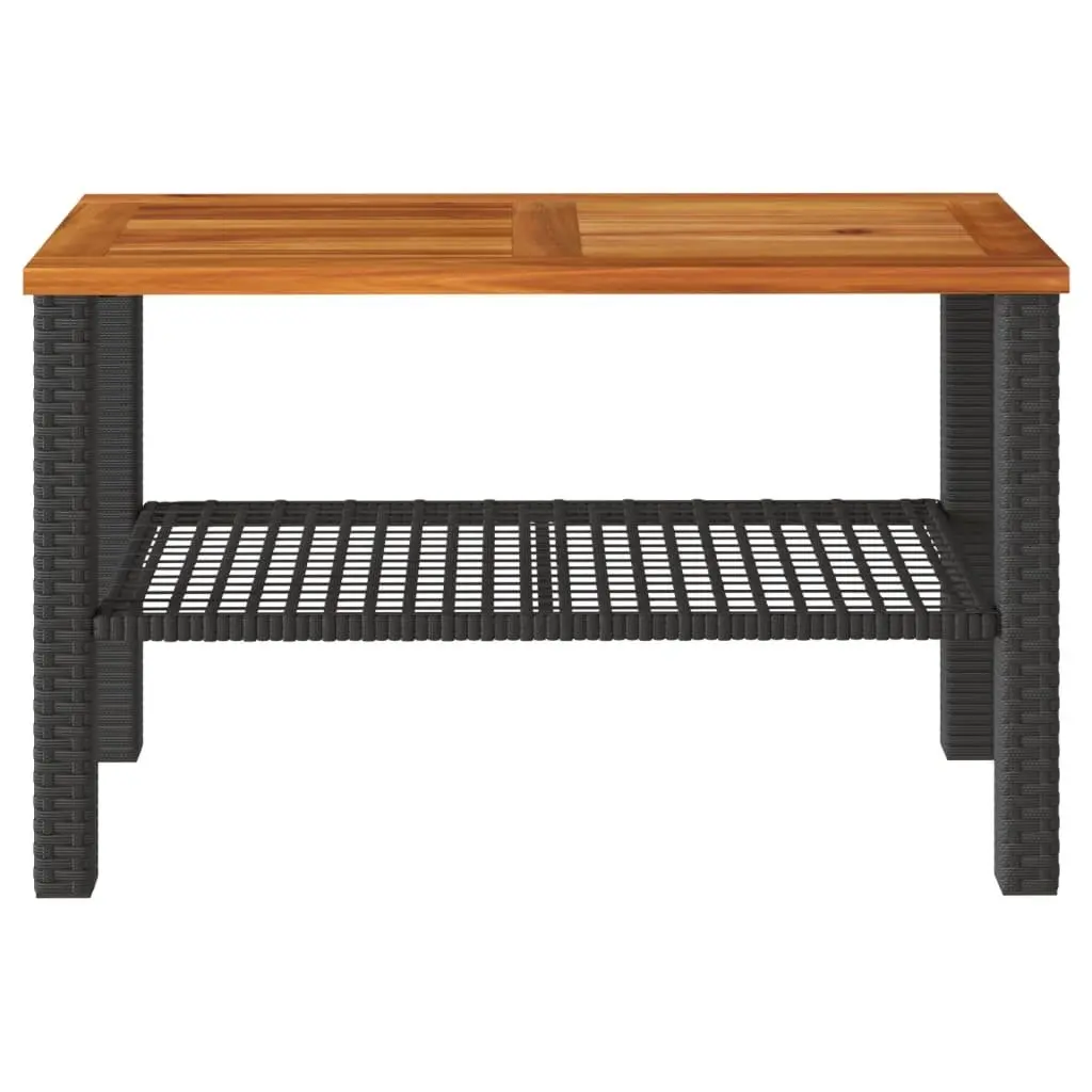 Garden Table Black Outdoor Patio Dining Furniture Poly Rattan Acacia Wood Top