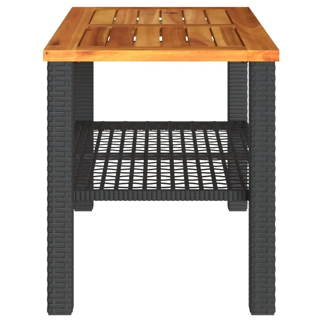 Garden Table Black Outdoor Patio Dining Furniture Poly Rattan Acacia Wood Top