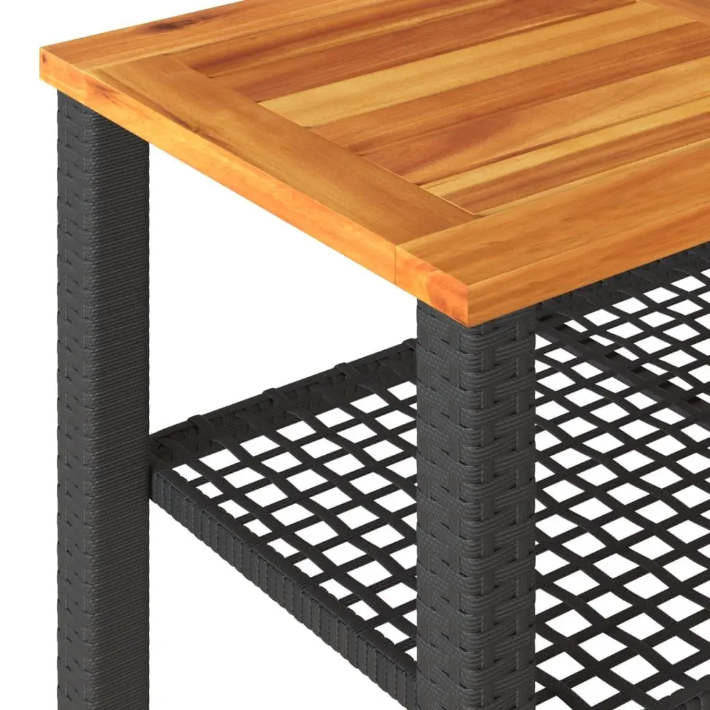 Garden Table Black Outdoor Patio Dining Furniture Poly Rattan Acacia Wood Top