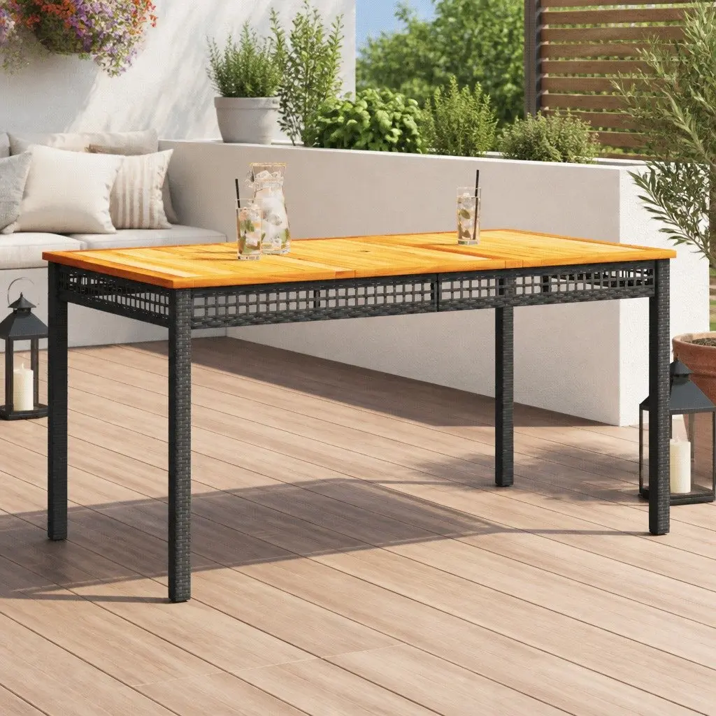 Outdoor Dining Table Poly Rattan Acacia Wood 140x80x75cm Black Garden Furniture