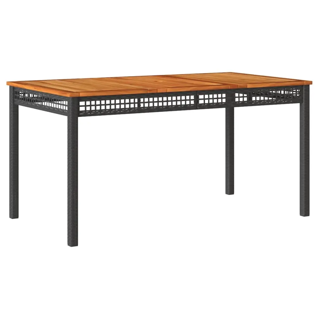 Outdoor Dining Table Poly Rattan Acacia Wood 140x80x75cm Black Garden Furniture