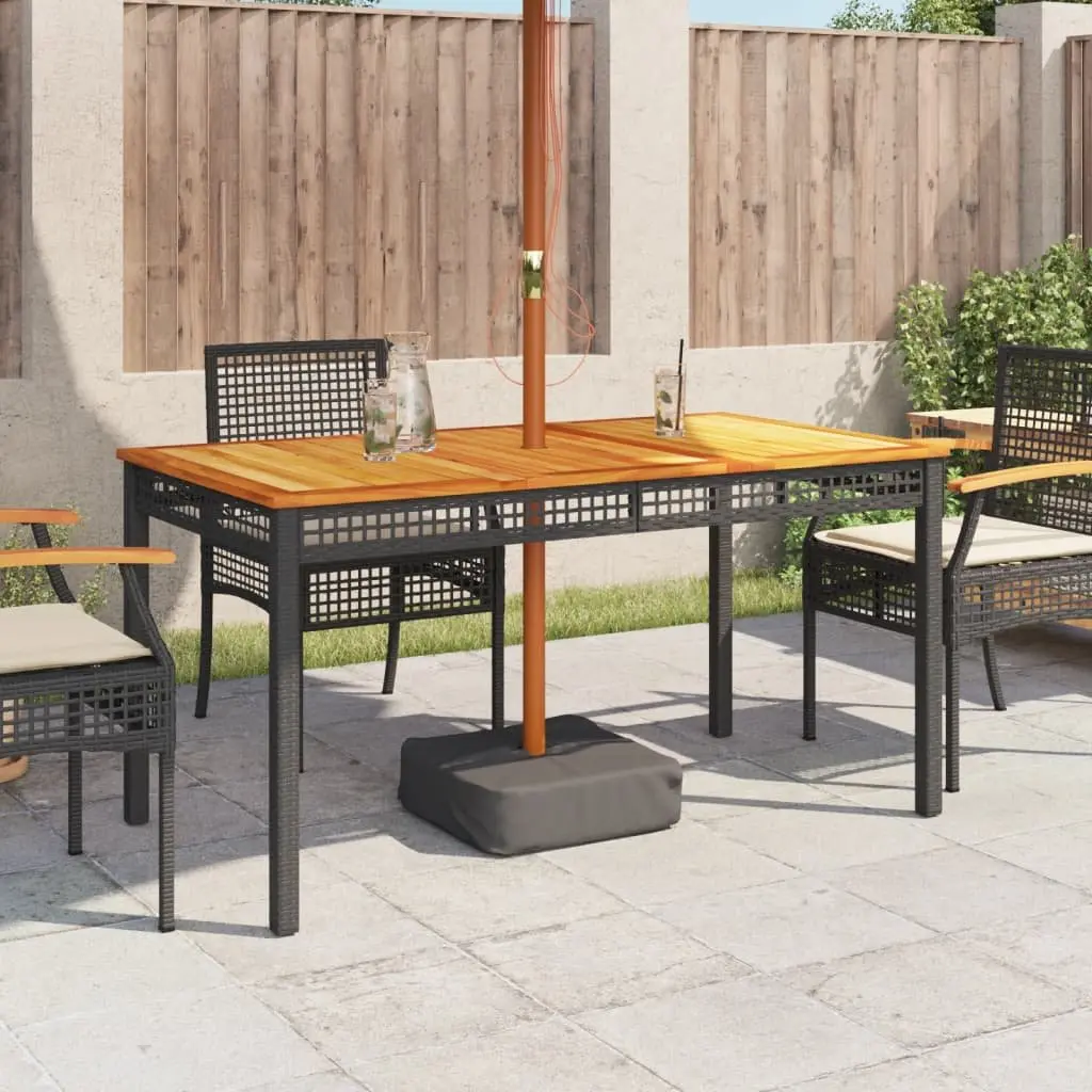 Outdoor Dining Table Poly Rattan Acacia Wood 140x80x75cm Black Garden Furniture