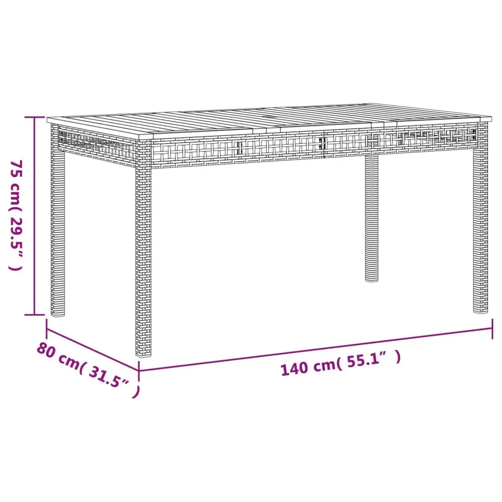 Outdoor Dining Table Poly Rattan Acacia Wood 140x80x75cm Black Garden Furniture