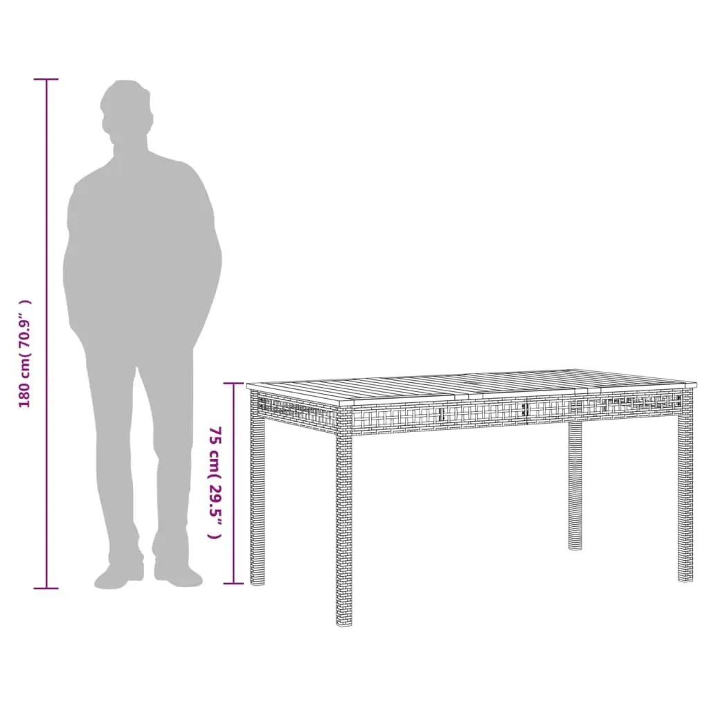 Outdoor Dining Table Poly Rattan Acacia Wood 140x80x75cm Black Garden Furniture