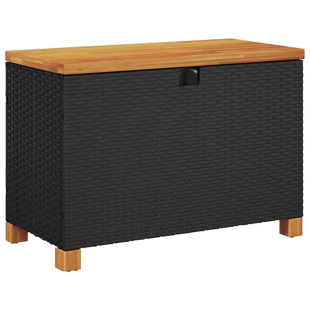 Garden Storage Box Outdoor Bench Seat 80x40x48cm Black PE Rattan Acacia