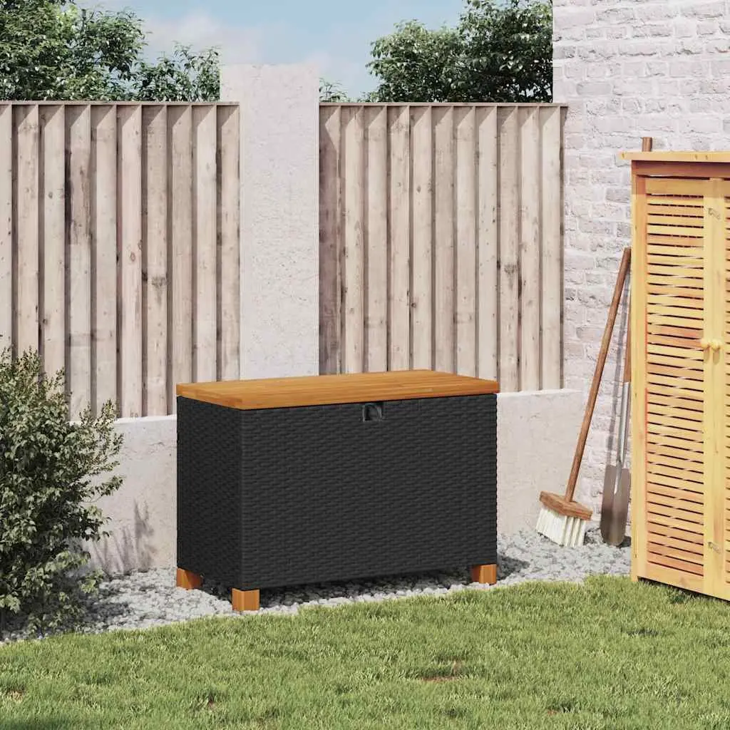 Garden Storage Box Outdoor Bench Seat 80x40x48cm Black PE Rattan Acacia