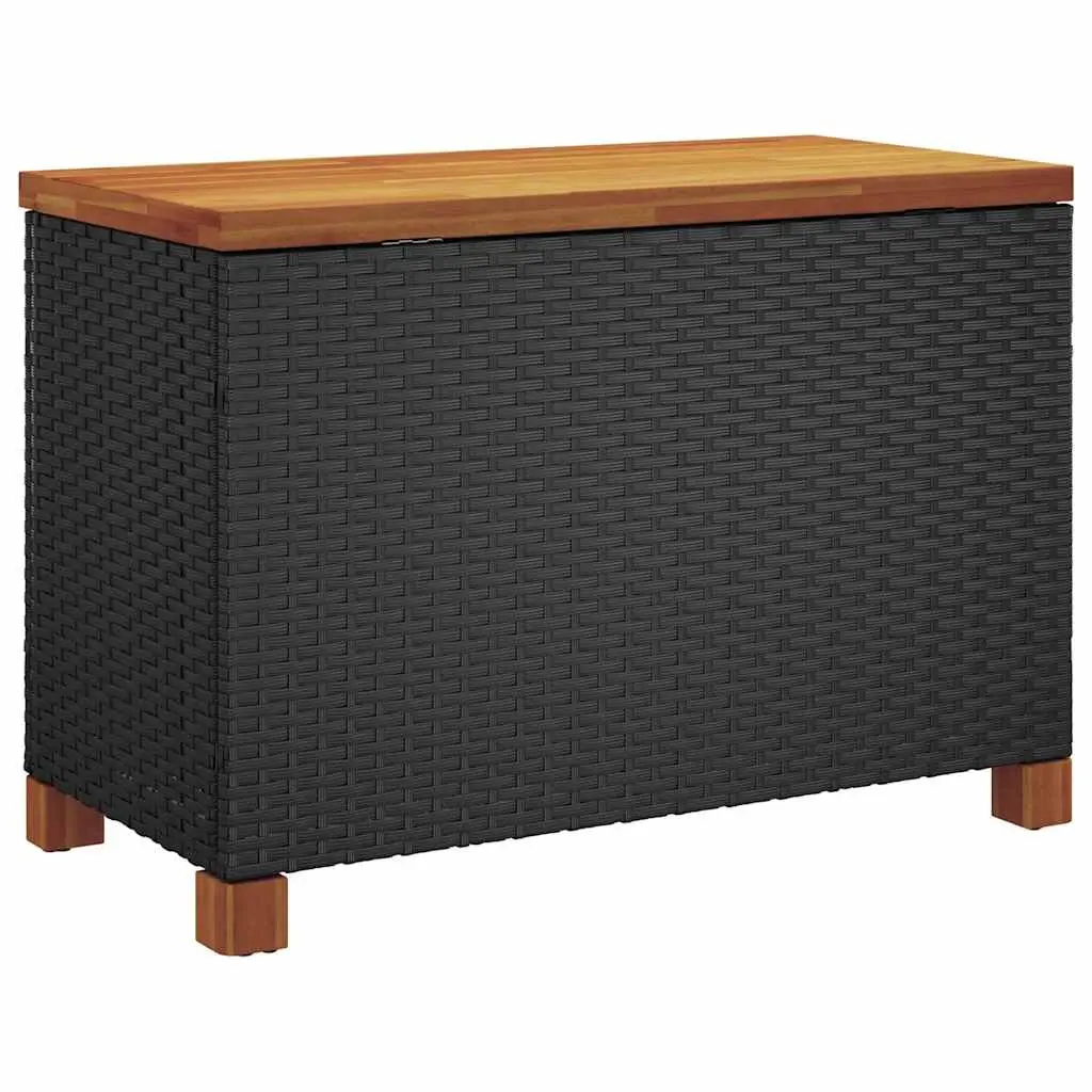 Garden Storage Box Outdoor Bench Seat 80x40x48cm Black PE Rattan Acacia