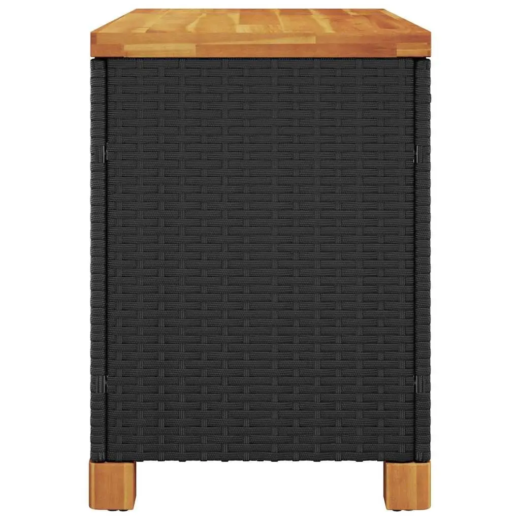 Garden Storage Box Outdoor Bench Seat 80x40x48cm Black PE Rattan Acacia