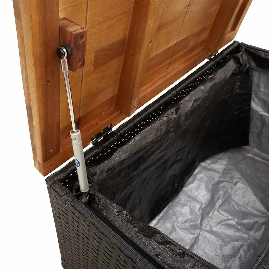 Garden Storage Box Outdoor Bench Seat 80x40x48cm Black PE Rattan Acacia