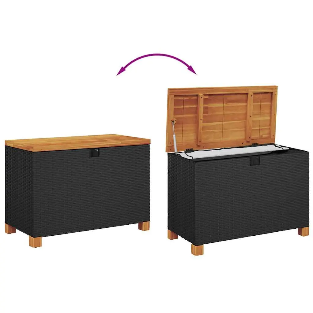 Garden Storage Box Outdoor Bench Seat 80x40x48cm Black PE Rattan Acacia