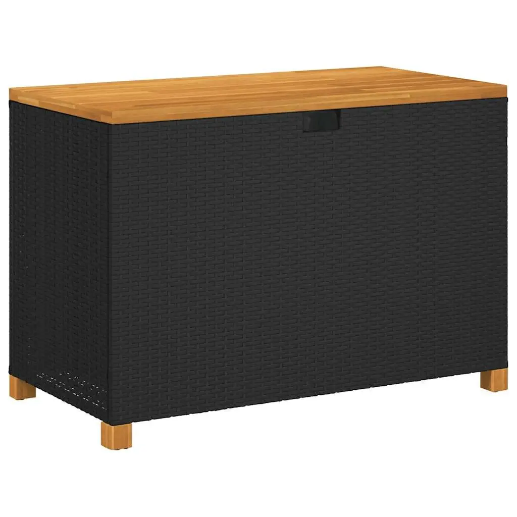 Garden Storage Box Bench Seat Outdoor 110 x 55 x 63 cm Black Poly Rattan Acacia Wood