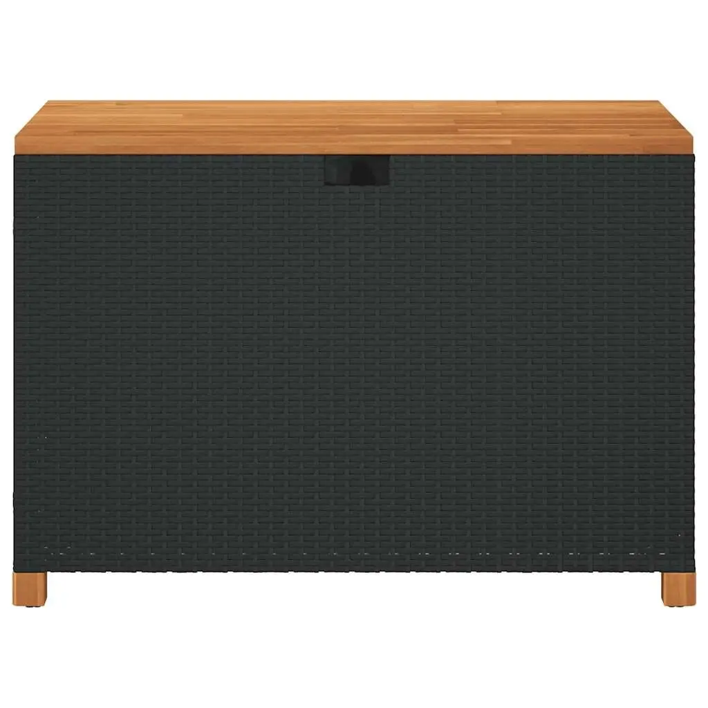 Garden Storage Box Bench Seat Outdoor 110 x 55 x 63 cm Black Poly Rattan Acacia Wood