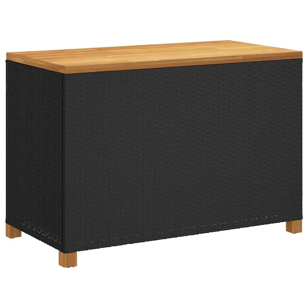 Garden Storage Box Bench Seat Outdoor 110 x 55 x 63 cm Black Poly Rattan Acacia Wood