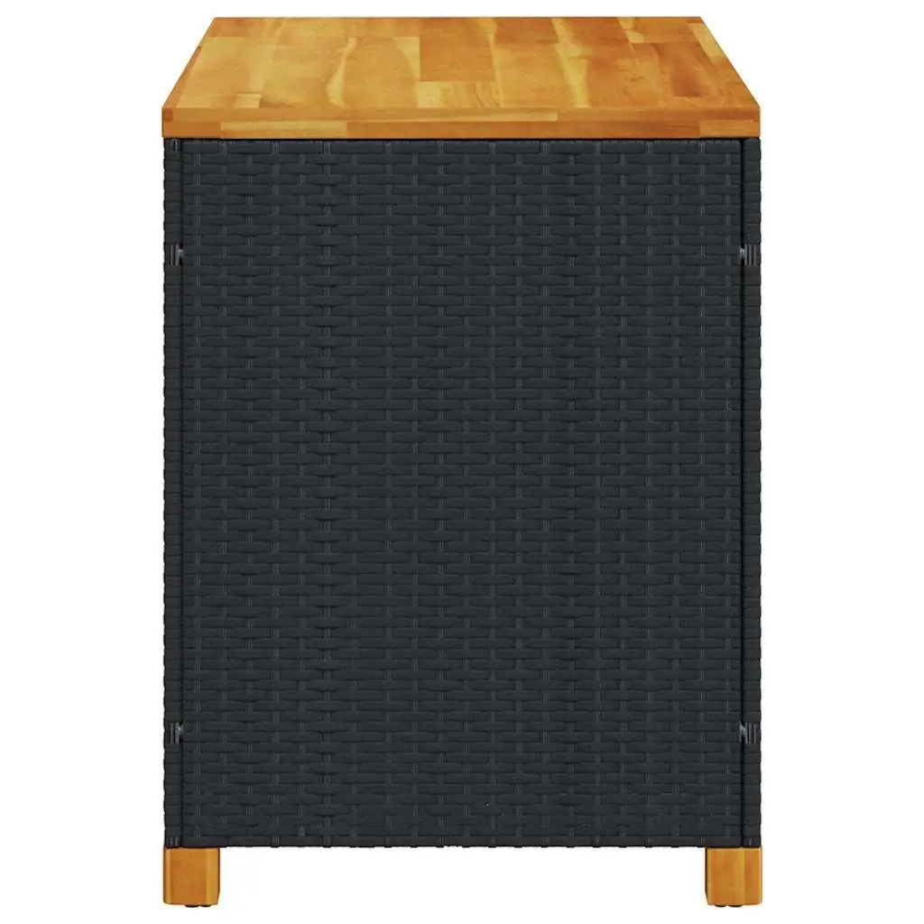 Garden Storage Box Bench Seat Outdoor 110 x 55 x 63 cm Black Poly Rattan Acacia Wood
