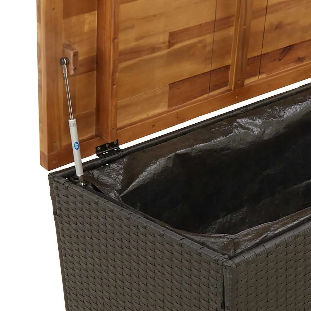 Garden Storage Box Bench Seat Outdoor 110 x 55 x 63 cm Black Poly Rattan Acacia Wood