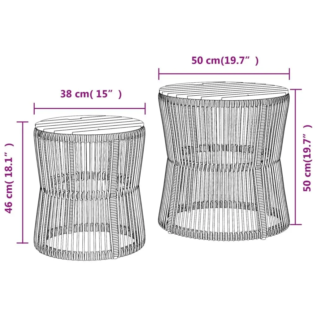 Garden Side Tables Set of 2 Outdoor Patio Furniture Beige Poly Rattan Wooden Top