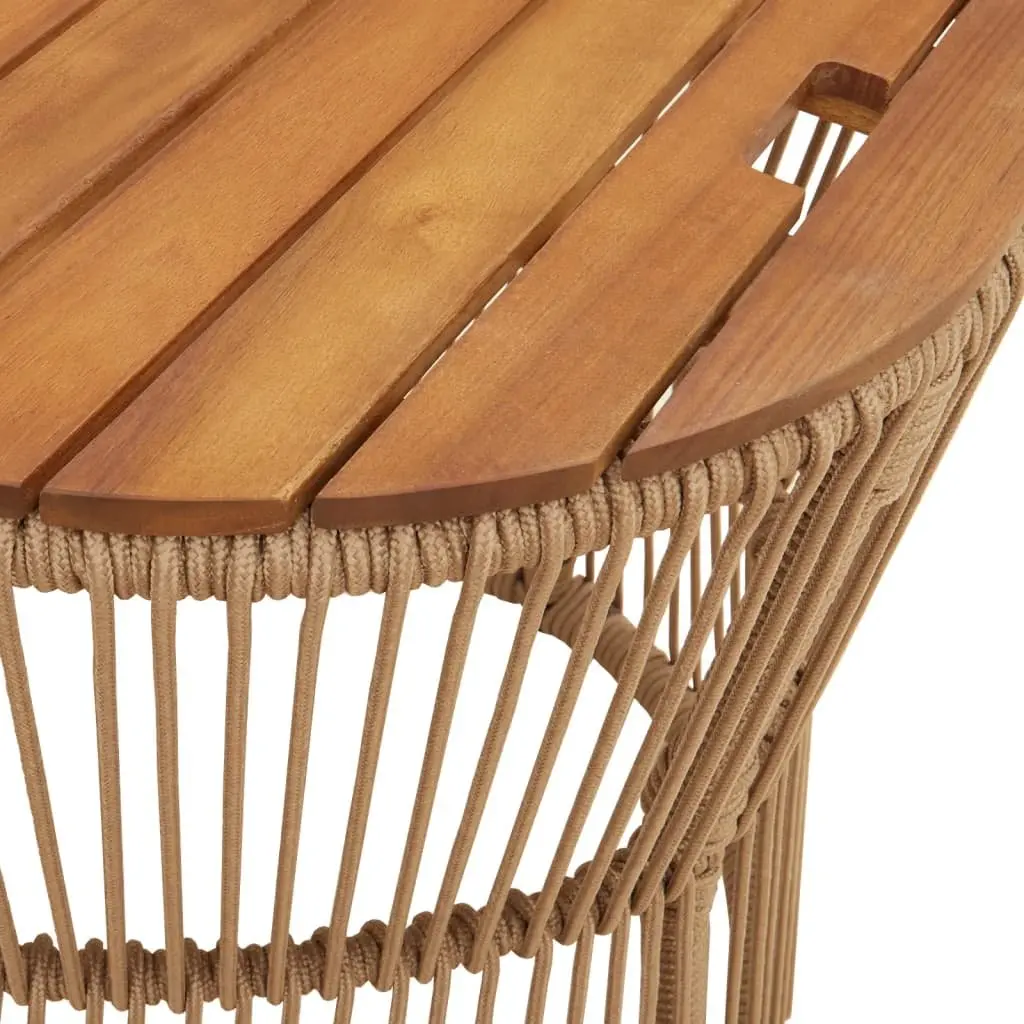 Garden Side Tables Set of 2 Outdoor Patio Furniture Beige Poly Rattan Wooden Top