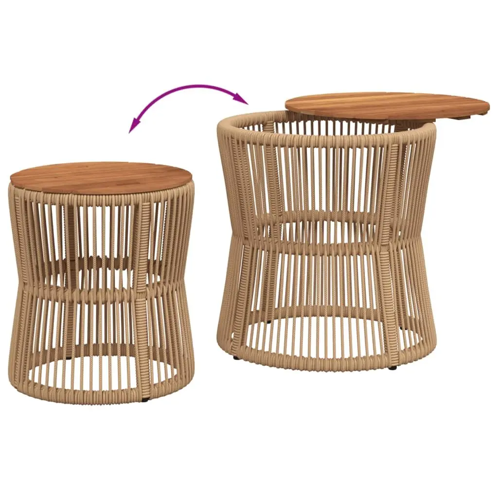 Garden Side Tables Set of 2 Outdoor Patio Furniture Beige Poly Rattan Wooden Top