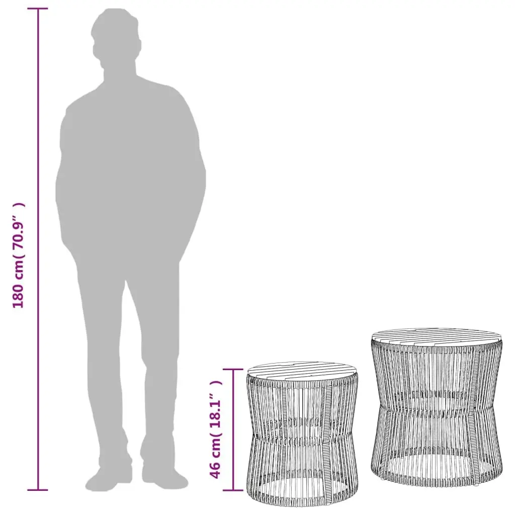 Garden Side Tables Set of 2 Outdoor Patio Furniture Beige Poly Rattan Wooden Top