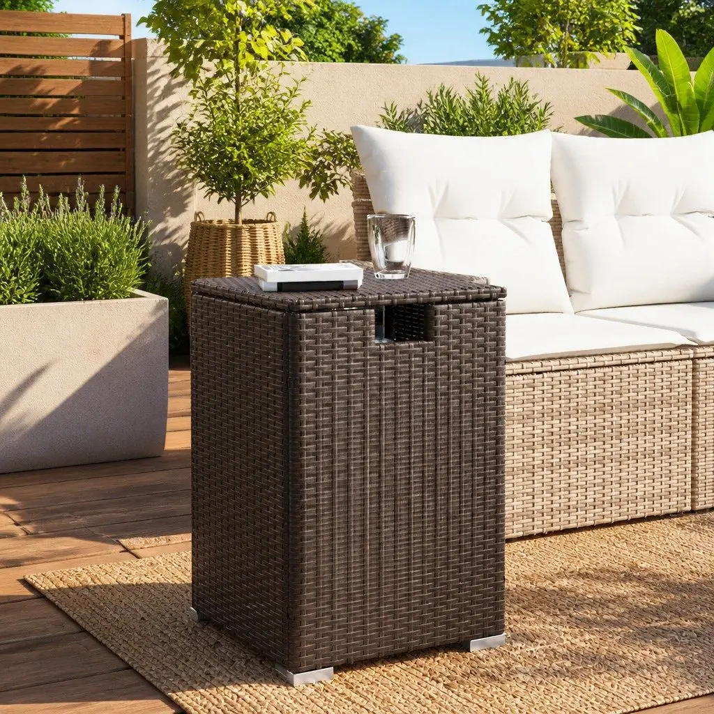 Propane Tank Cover Table Outdoor Side Table 40x40x60cm Brown Poly Rattan