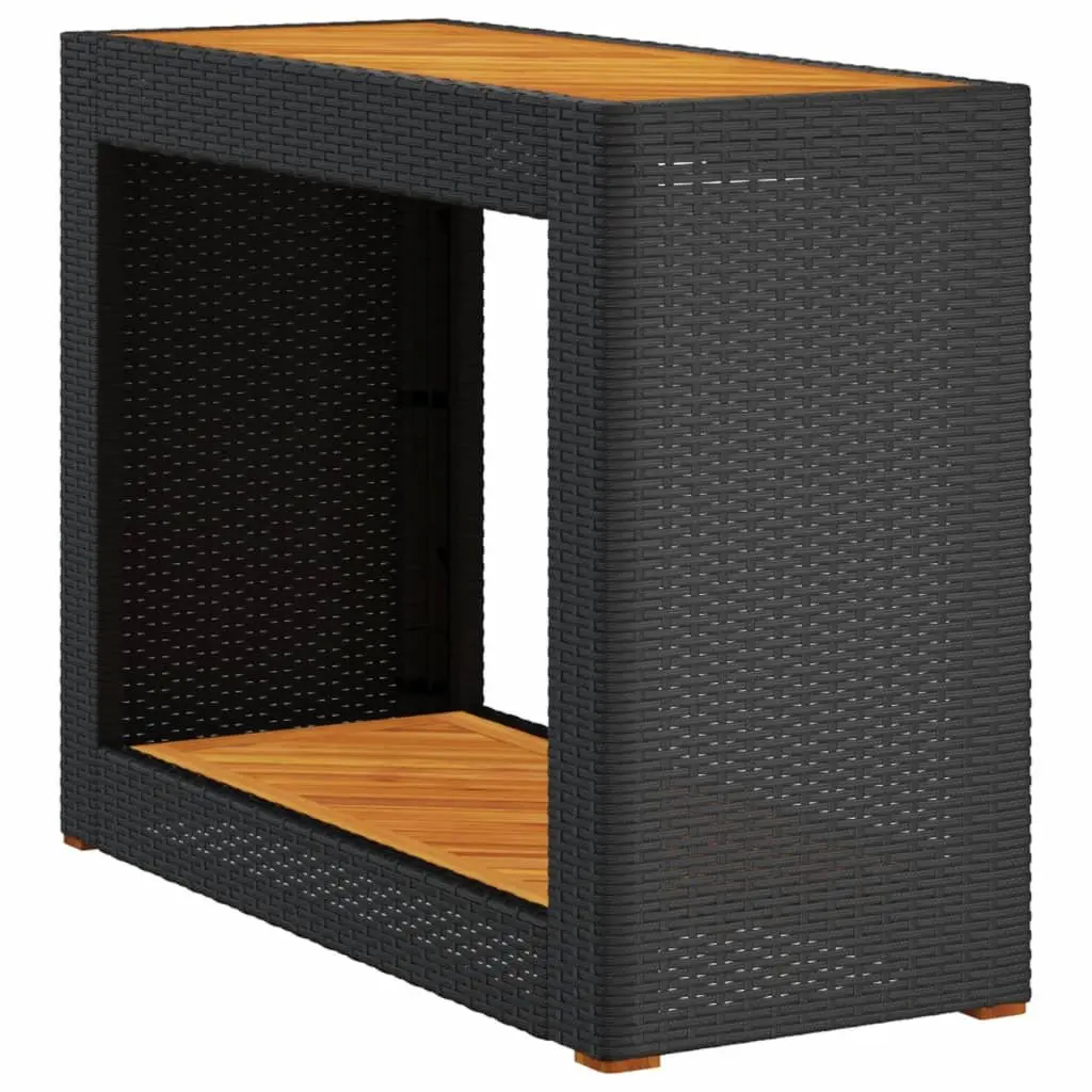 Garden Side Table Outdoor Use 100 x 40 x 75 cm Black Poly Rattan with Acacia Wood Top