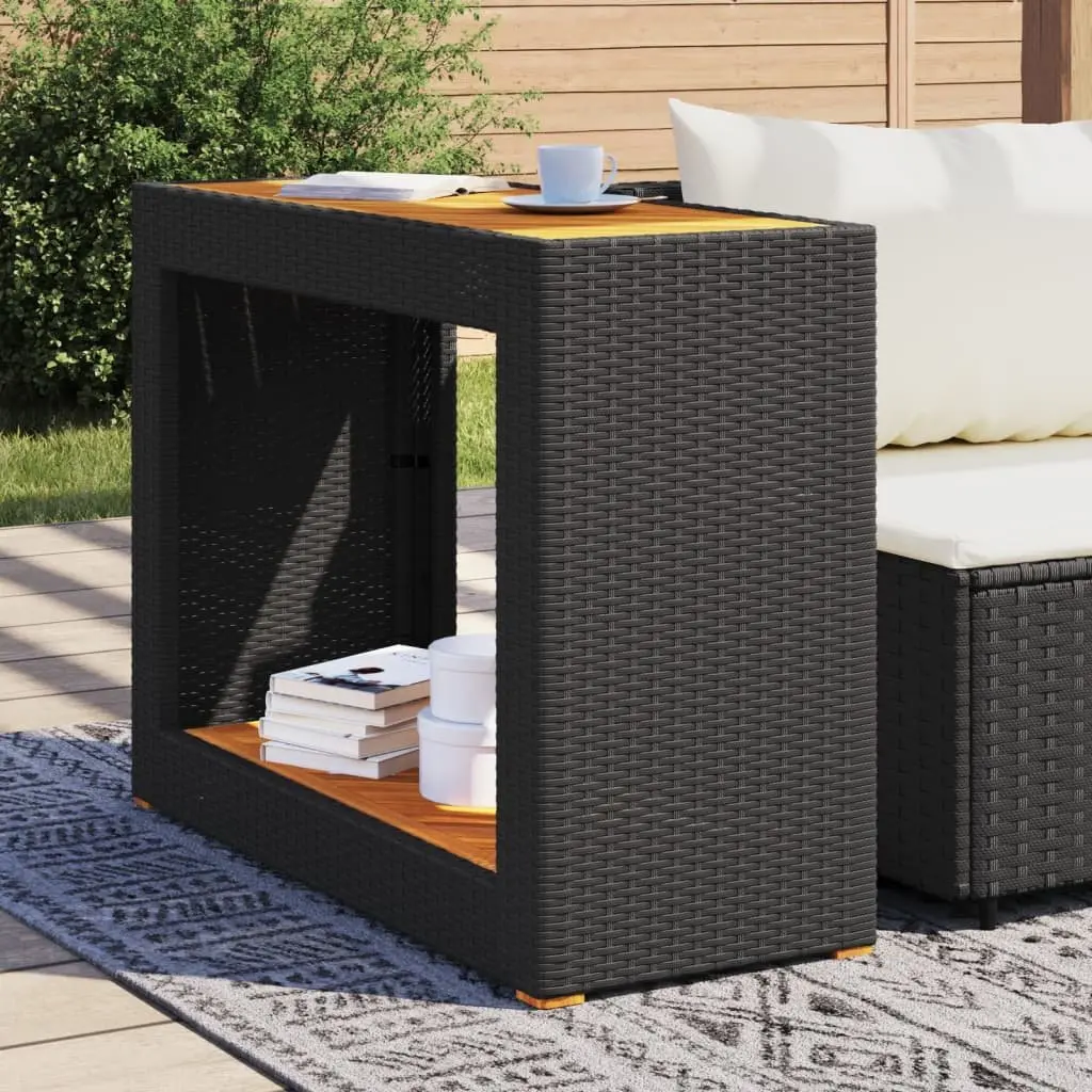 Garden Side Table Outdoor Use 100 x 40 x 75 cm Black Poly Rattan with Acacia Wood Top
