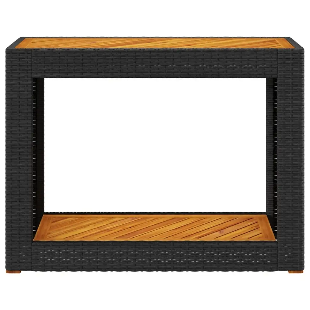 Garden Side Table Outdoor Use 100 x 40 x 75 cm Black Poly Rattan with Acacia Wood Top