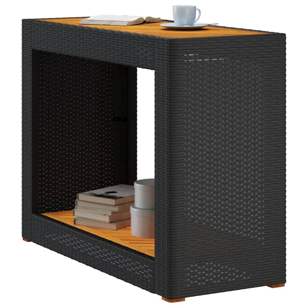 Garden Side Table Outdoor Use 100 x 40 x 75 cm Black Poly Rattan with Acacia Wood Top