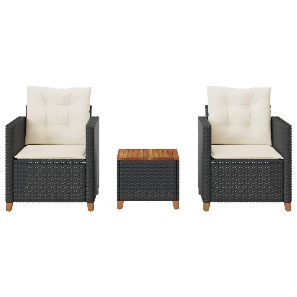 3 Piece Bistro Set Outdoor Garden Furniture Cushioned Chairs Black