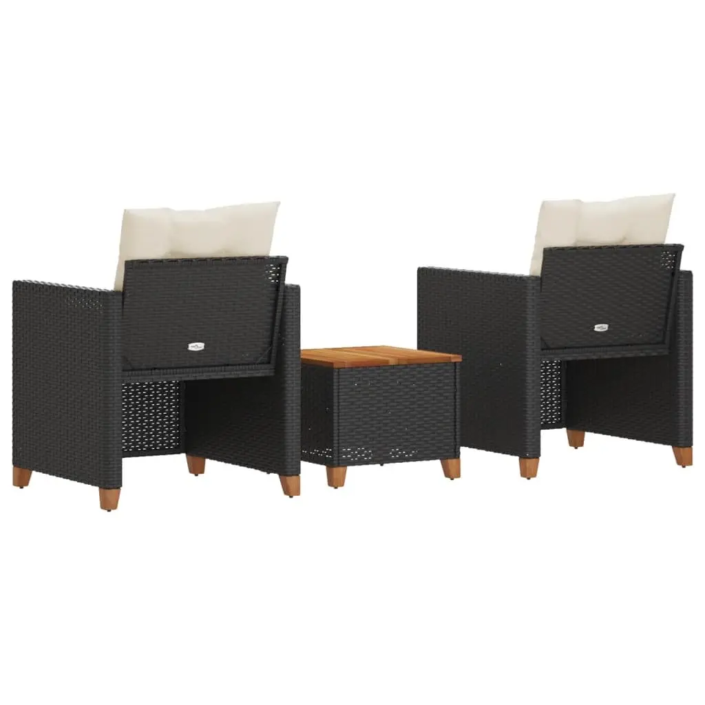 3 Piece Bistro Set Outdoor Garden Furniture Cushioned Chairs Black