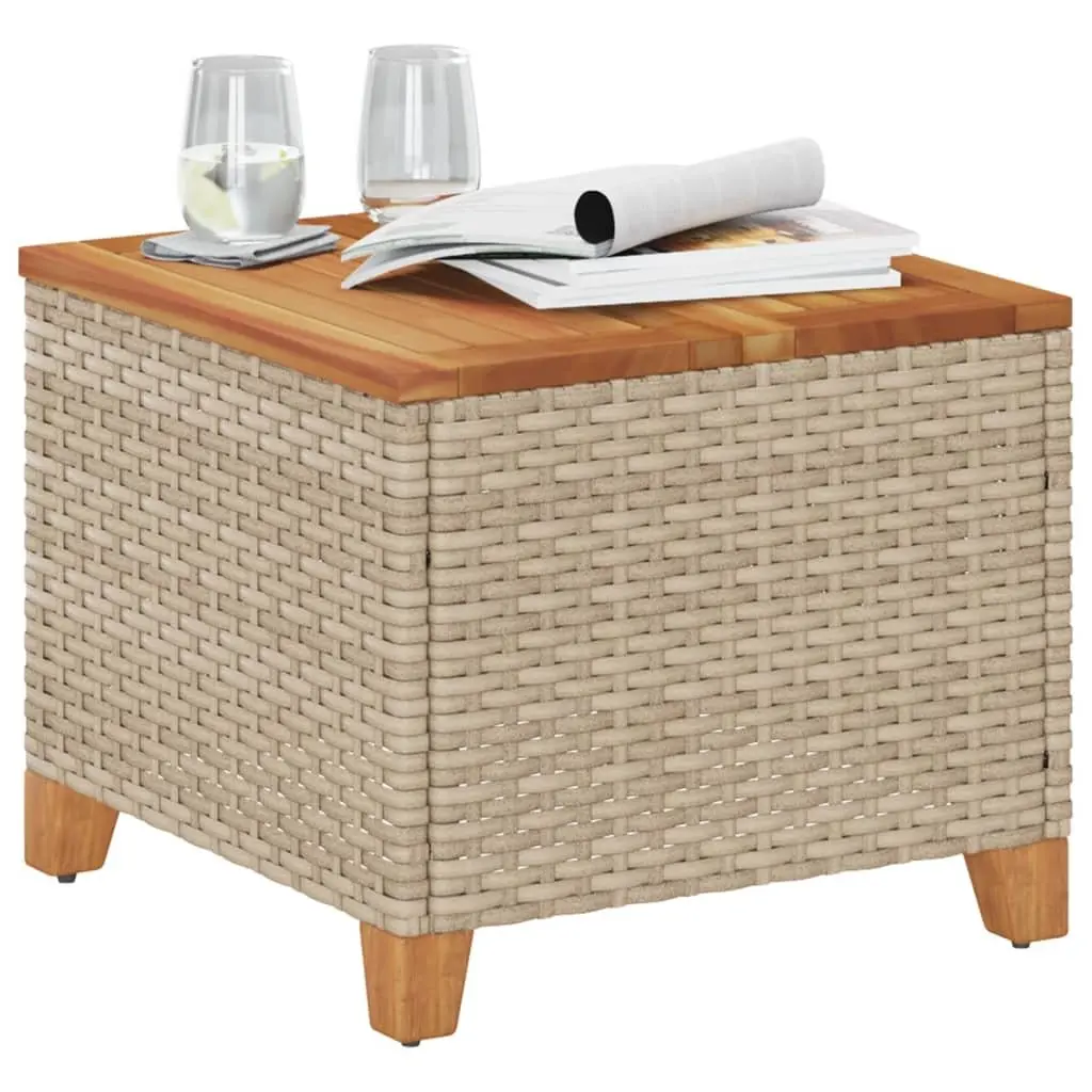 Garden Table Outdoor Dining 45x45x37cm Beige PE Rattan Acacia