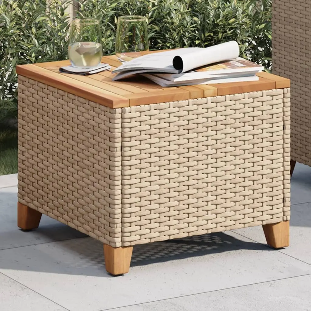 Garden Table Outdoor Dining 45x45x37cm Beige PE Rattan Acacia