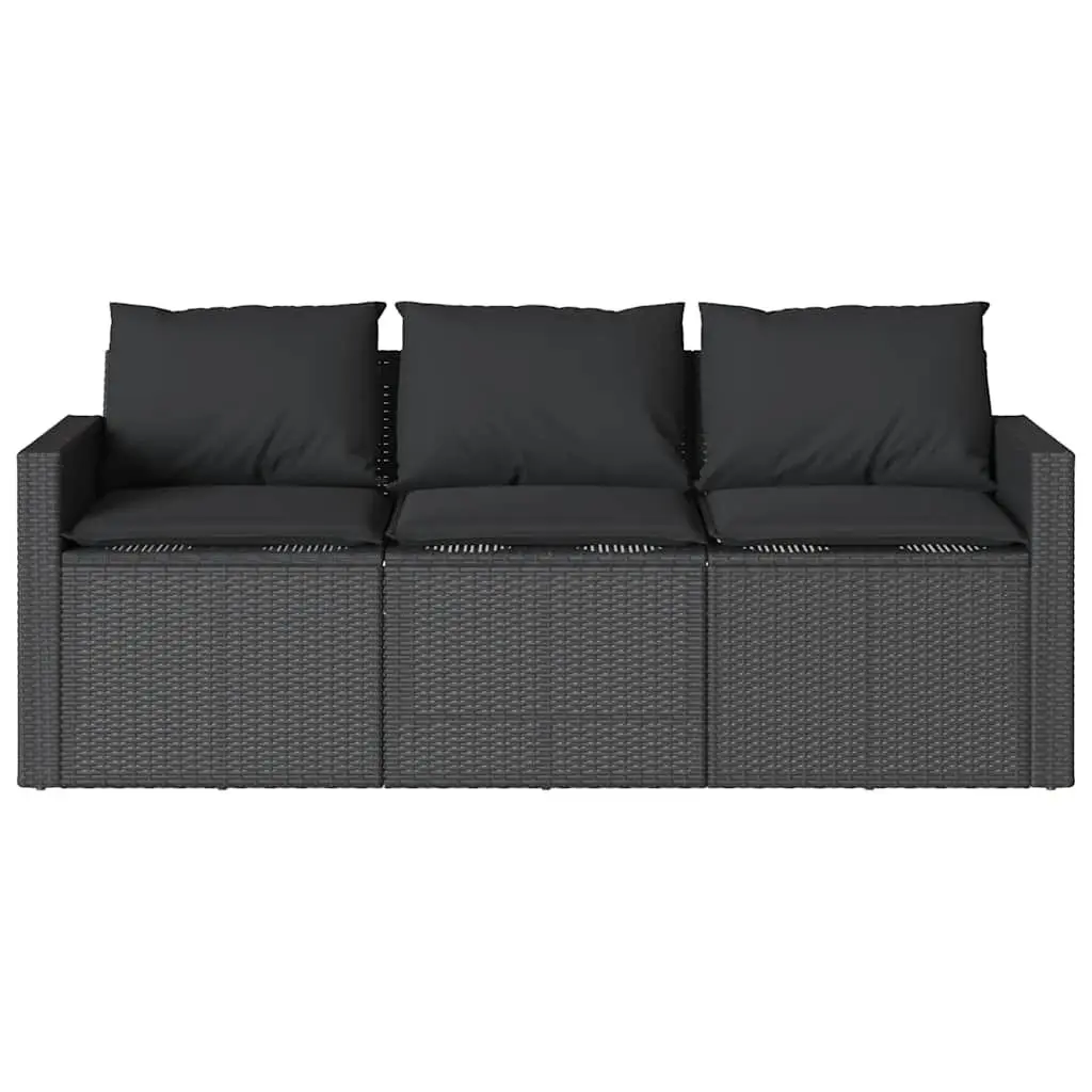 Garden Sofa 3-Seater Outdoor Patio Furniture Black Poly Rattan with Cushions