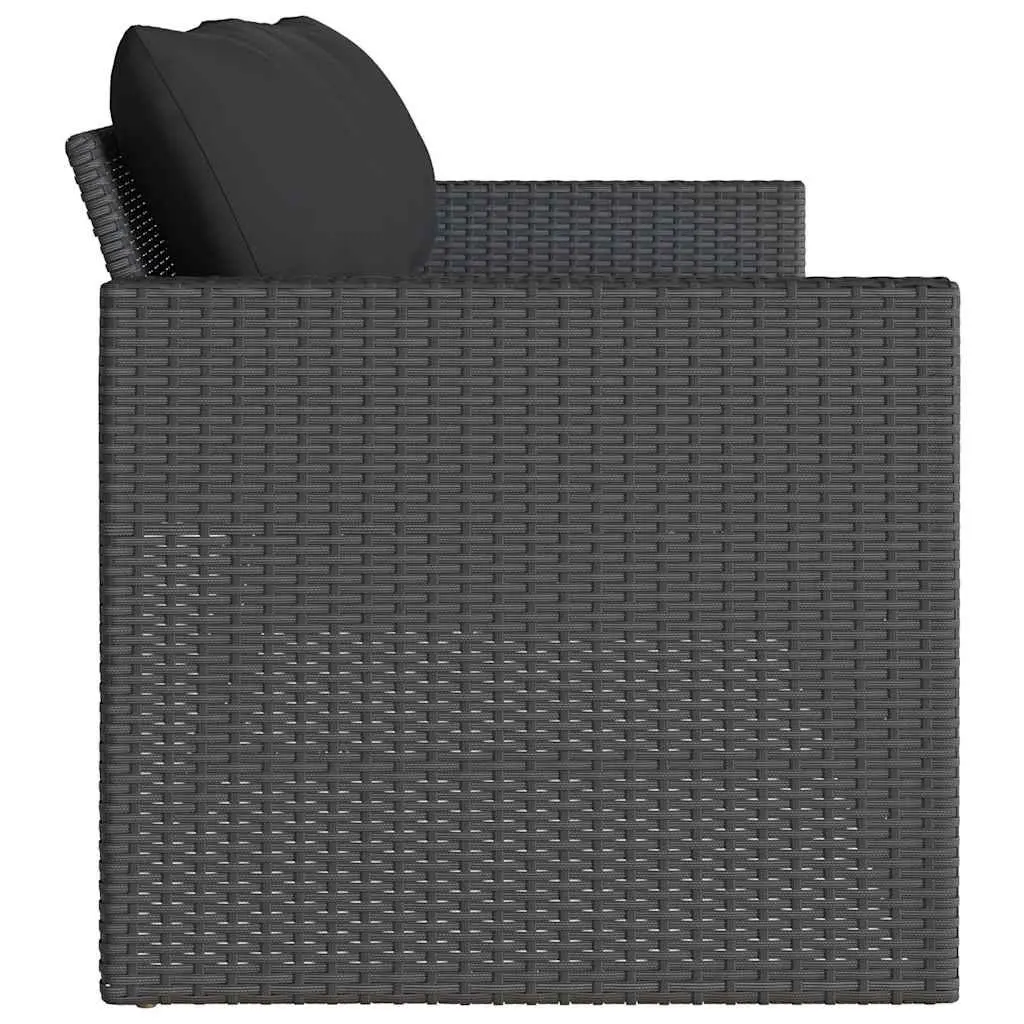 Garden Sofa 3-Seater Outdoor Patio Furniture Black Poly Rattan with Cushions