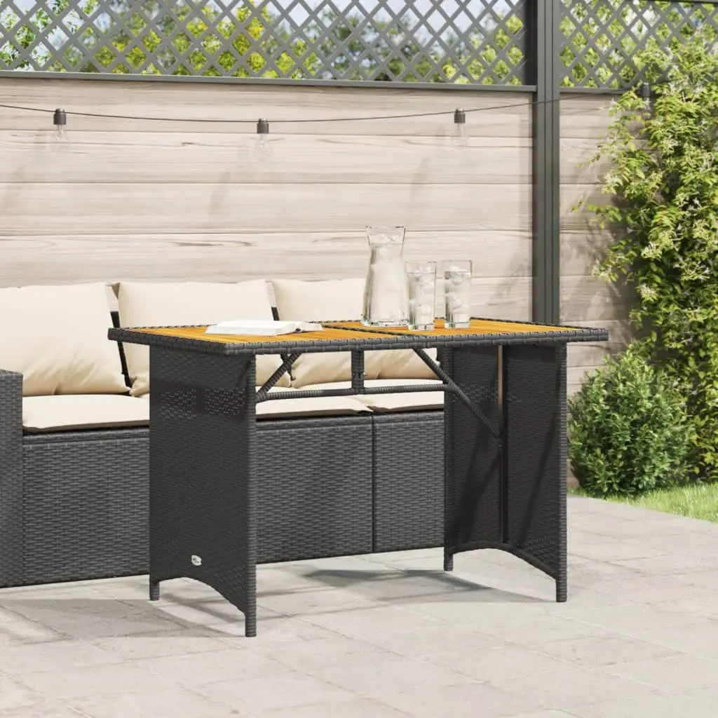 Outdoor Garden Table Poly Rattan Frame Acacia Wood Top Black 110x68x70cm