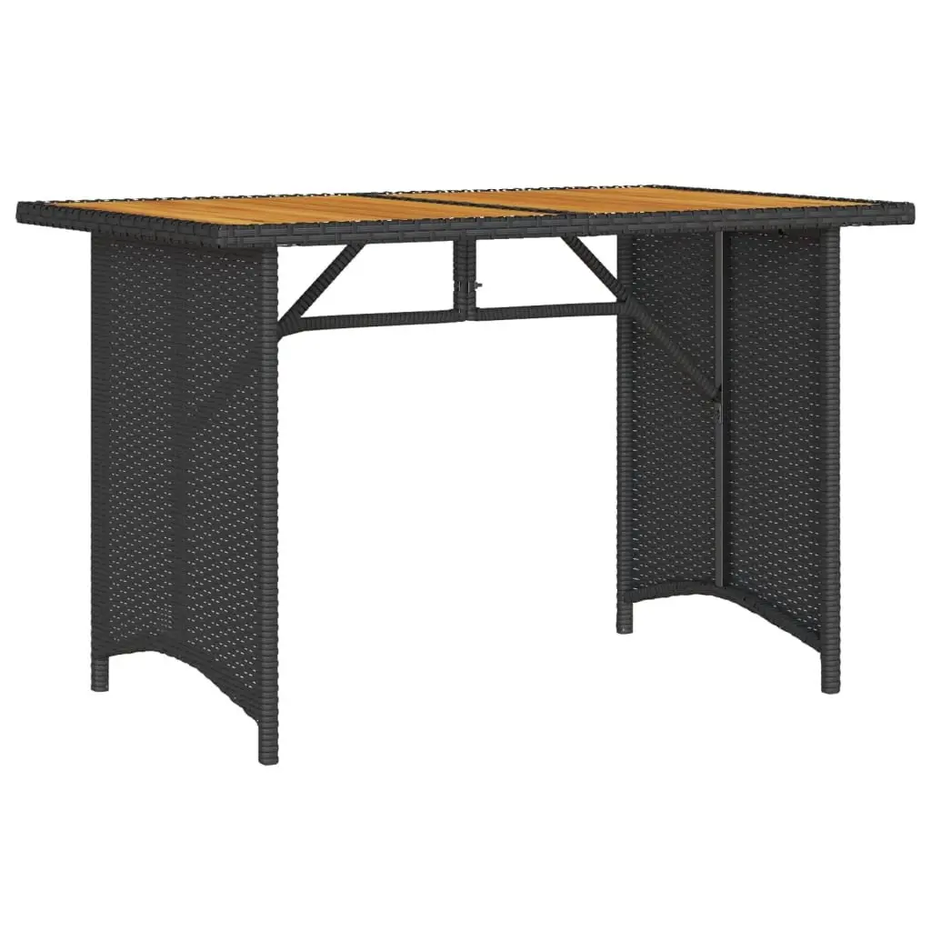 Outdoor Garden Table Poly Rattan Frame Acacia Wood Top Black 110x68x70cm