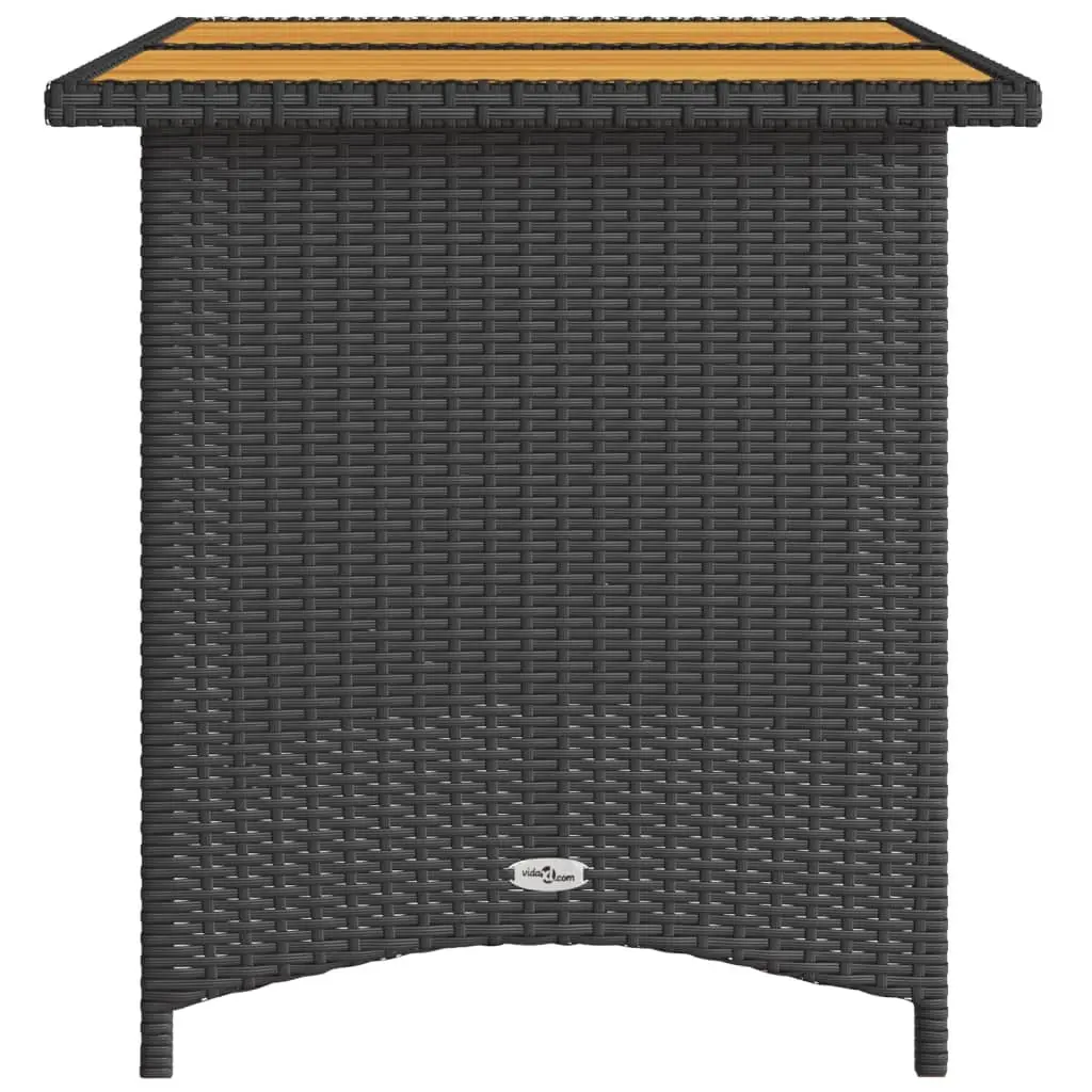 Outdoor Garden Table Poly Rattan Frame Acacia Wood Top Black 110x68x70cm