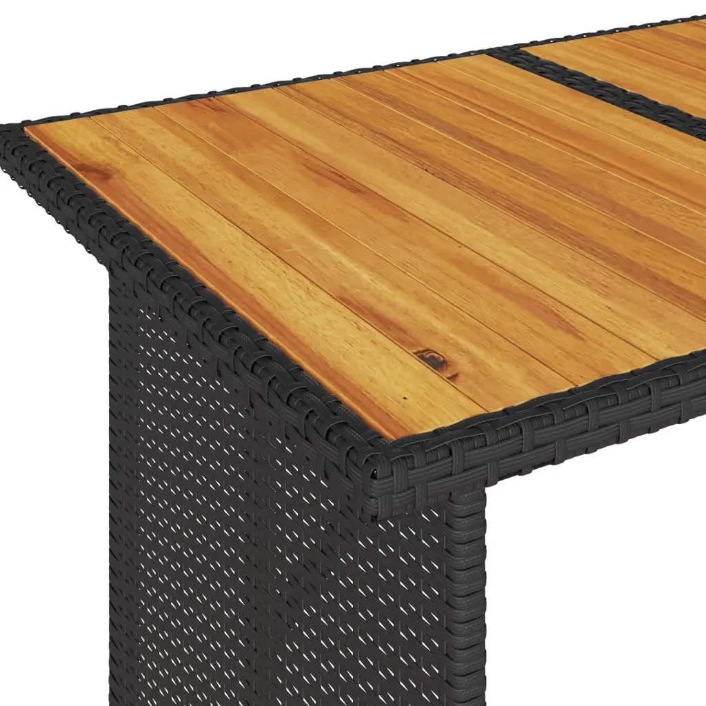 Outdoor Garden Table Poly Rattan Frame Acacia Wood Top Black 110x68x70cm